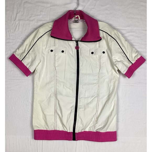 Zumba Fitness Jacket Large White Short Sleeve Stitched Logo *Runs Small - Picture 1 of 8